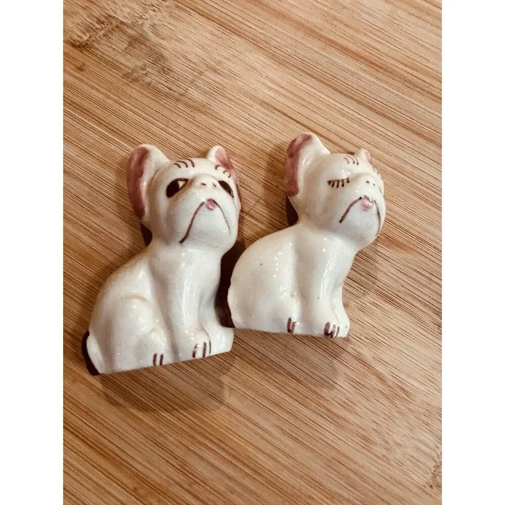 Vintage French Bulldog Salt & Pepper Shakers Ceramic Frenchie Dog Pair